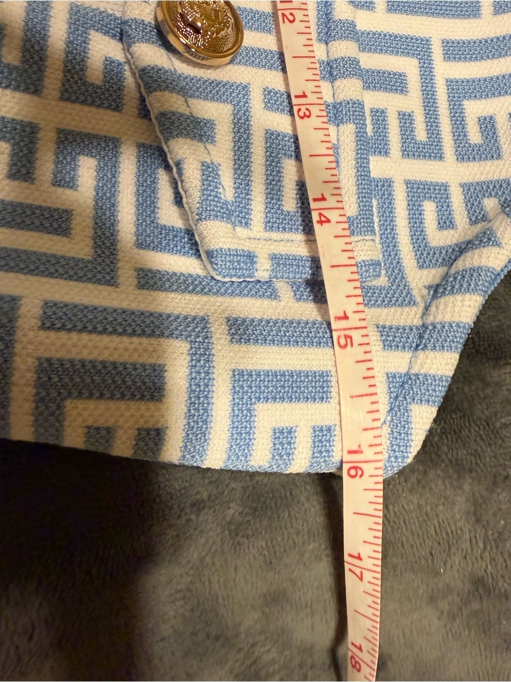 Blue Geometric Knit Dress with Gold Buttons - Picture 6 of 6